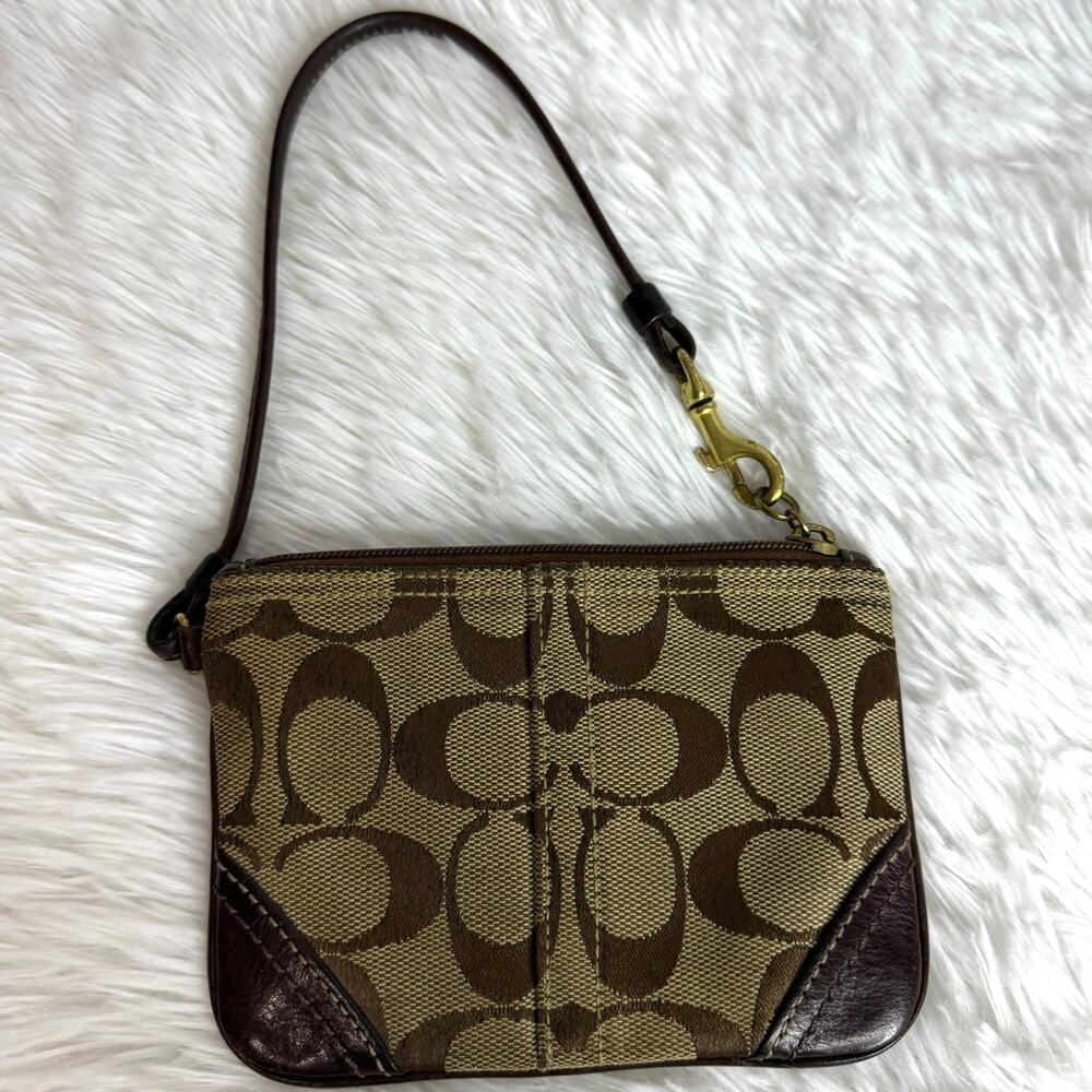 COACH Brown Signature Canvas Wristlet